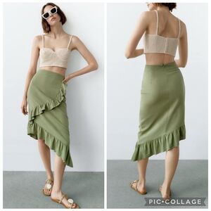 Zara Bloggers Fav Asymmetrical Ruffled Linen Skirt Sz Medium